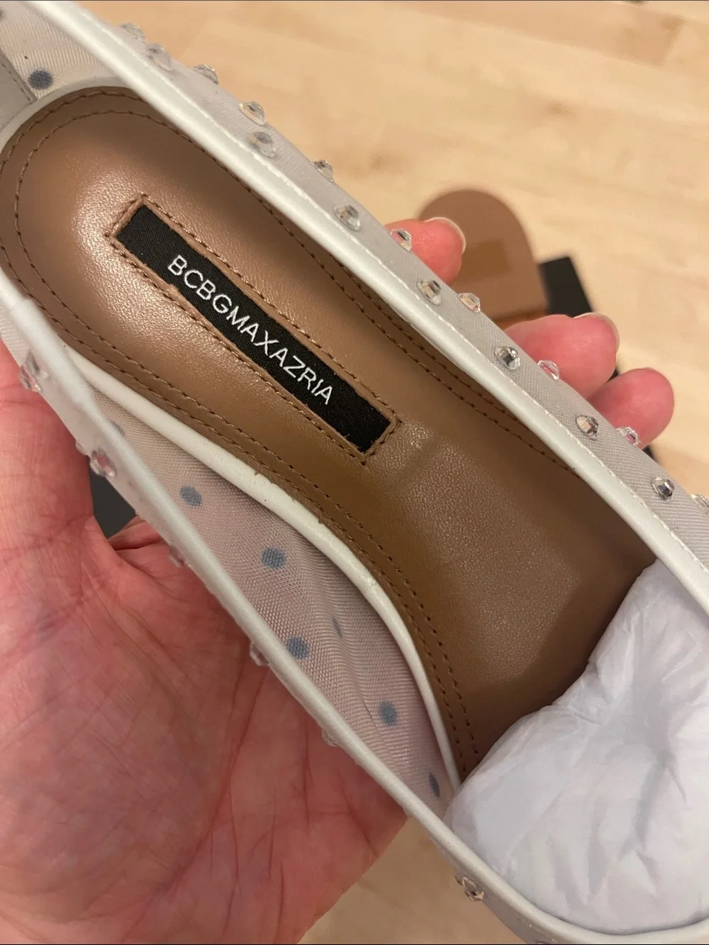BCBGMaxAzria White Crystal-Studded Ballet Flats